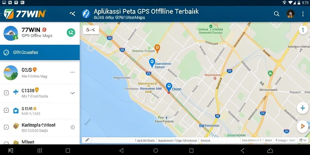 Screenshot 77WIN menampilkan antarmuka GPS Offline Maps yang ramah pengguna.