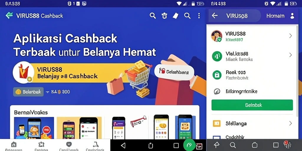 Tampilan antarmuka aplikasi VIRUS88 dengan fitur cashback yang intuitif.