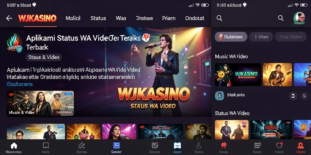 Tampilan antarmuka WJKASINO dengan berbagai pilihan video status WA.